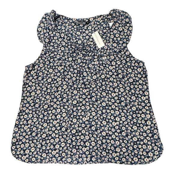 NEW!  7th‎ Avenue Design Studio New York & Company Large Navy Blue Floral Blouse - Picture 5 of 12